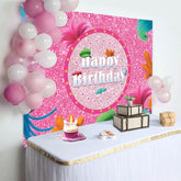 Aperturee - Aperturee Colorful Hair Pink Glitter Happy Birthday Backdrop